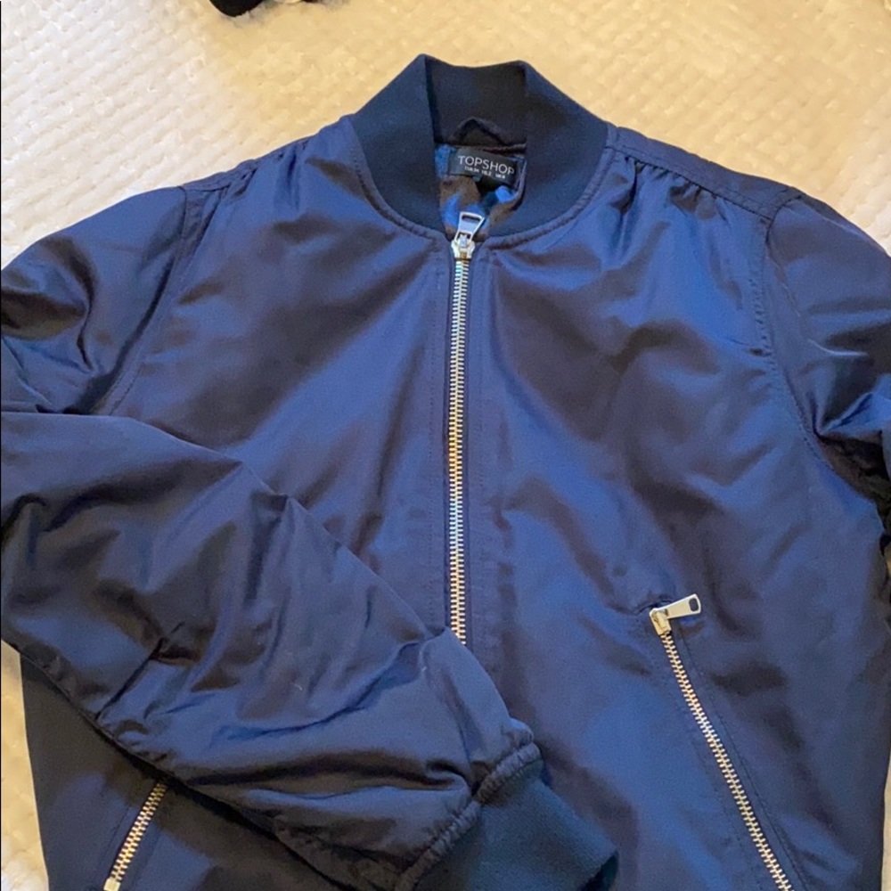 Navy blue bomber jacket top shop